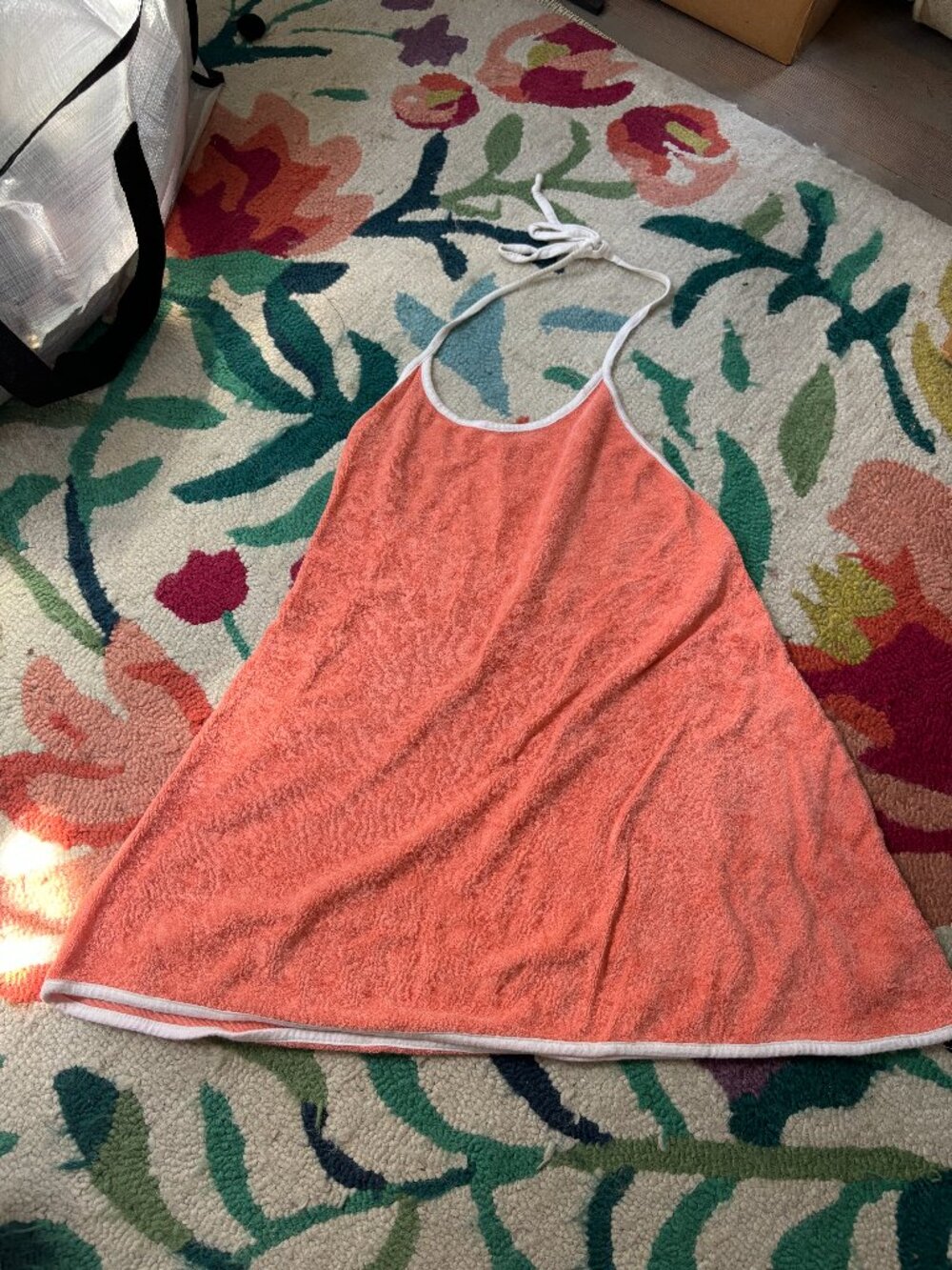 70's style Coral Terry Cloth Halter Dress Size Medium